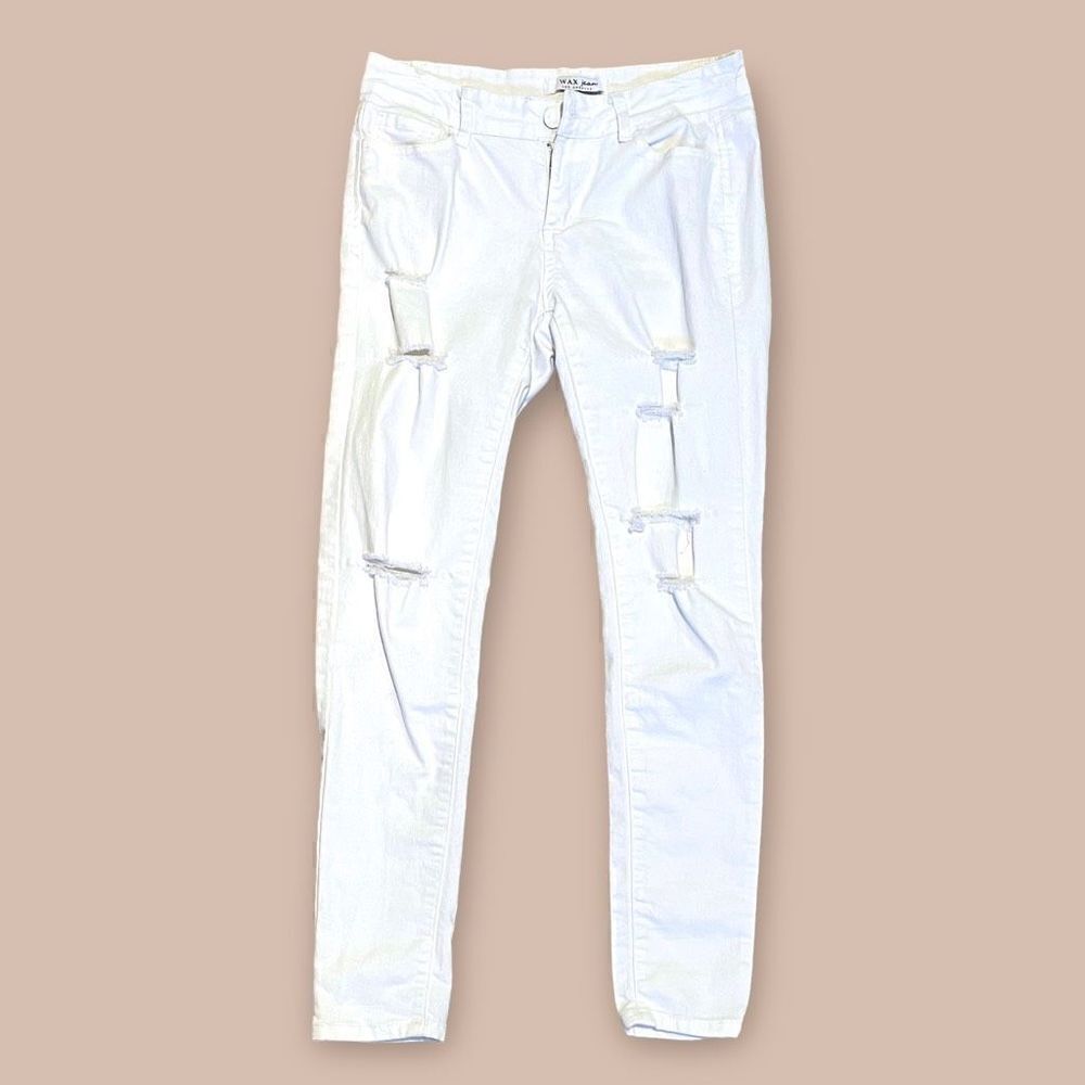 WAX JEAN White Distressed Midrise Skinny Jeans | Size 7 (Juniors) (F037)